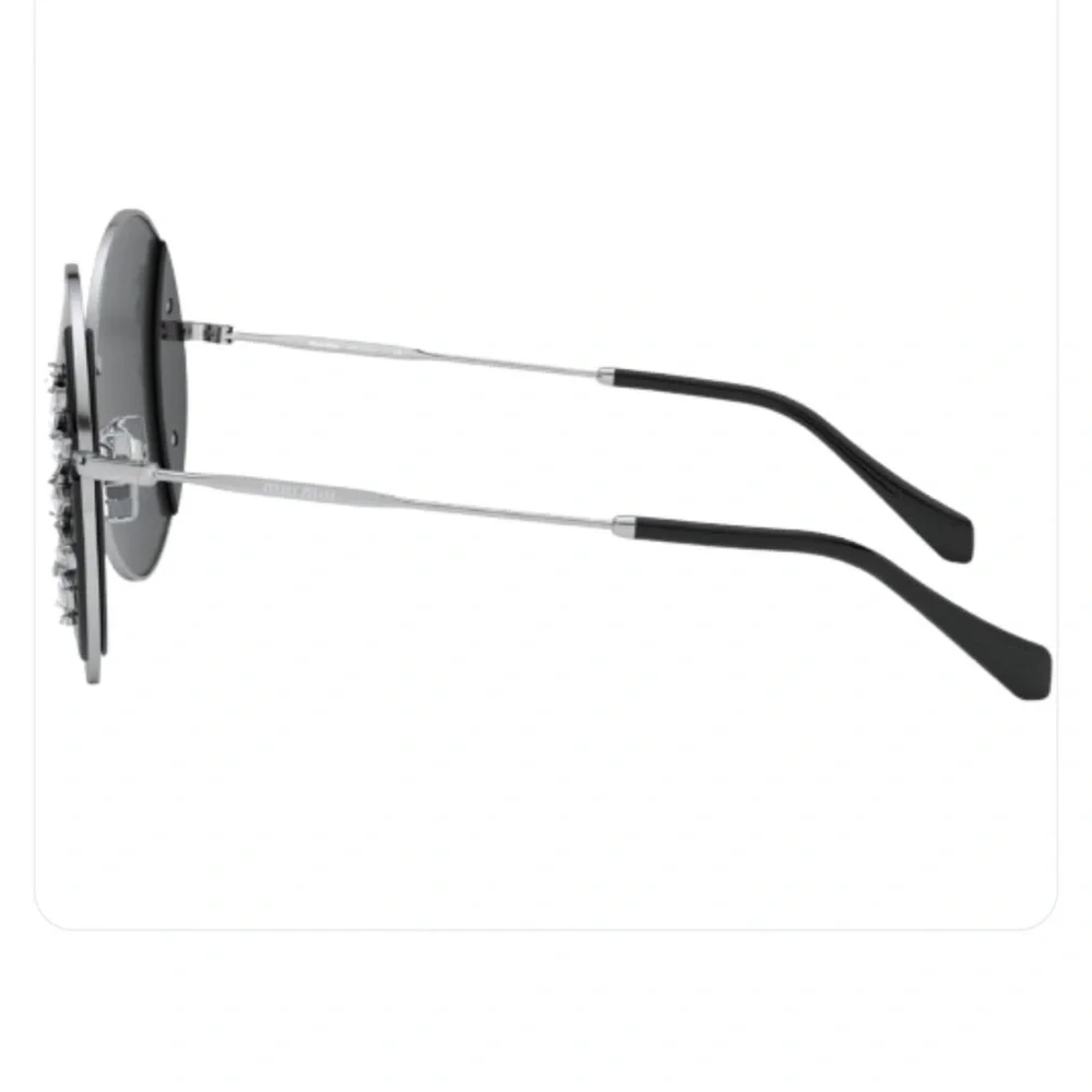 NEW MIU MIU Sunglasses MU 57VS Swarovski Crystal Round Silver Black Case & Box